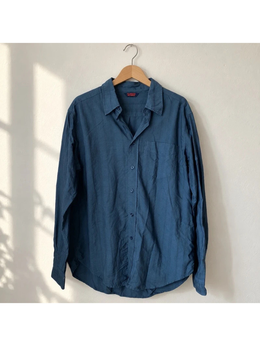 GUESS Men's Large Black 100% Cotton Long Sleeve Button Down Shirt